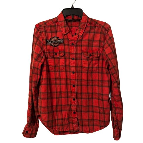Harley-Davidson Women  Red Plaid Button-Up Shirt M women shirt - Picture 8 of 12